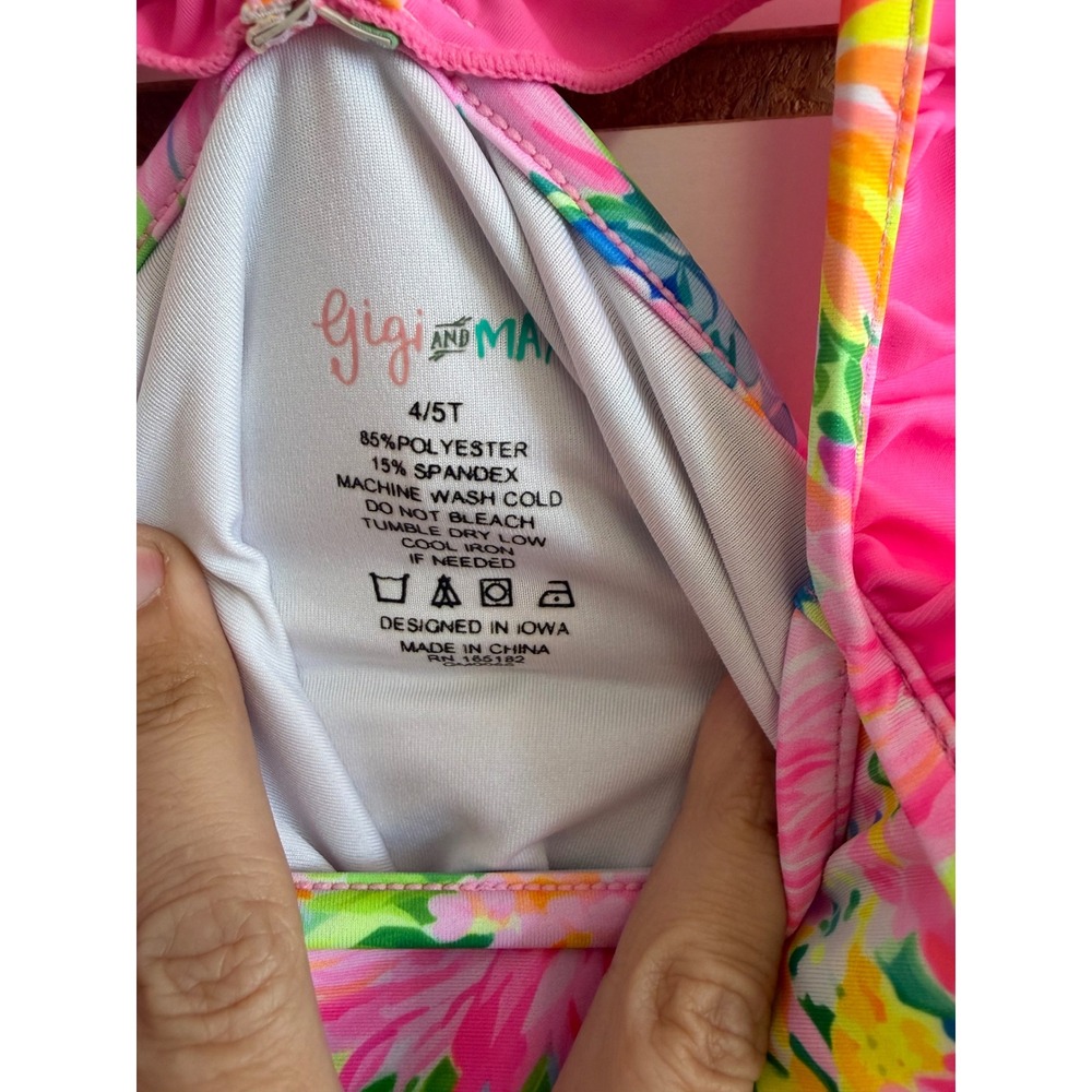 Gigi and Max Kimberly Floral Pink Ruffle One Piece Swimsuit 4/5T - Picture 3 of 7